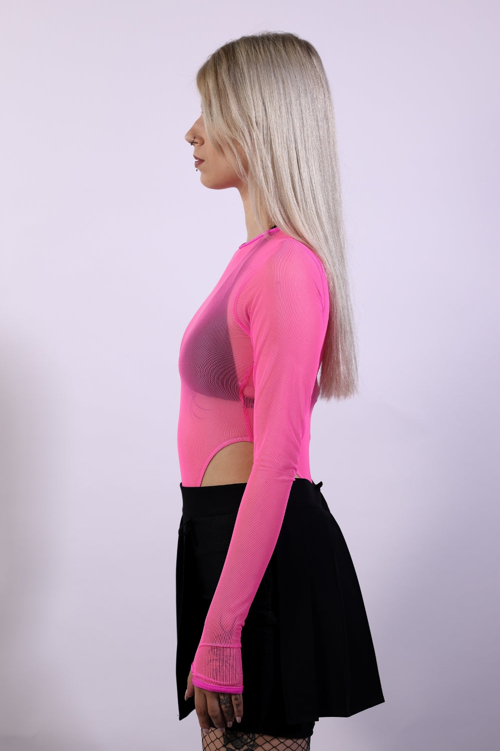 Body z długim rękawem neon róż