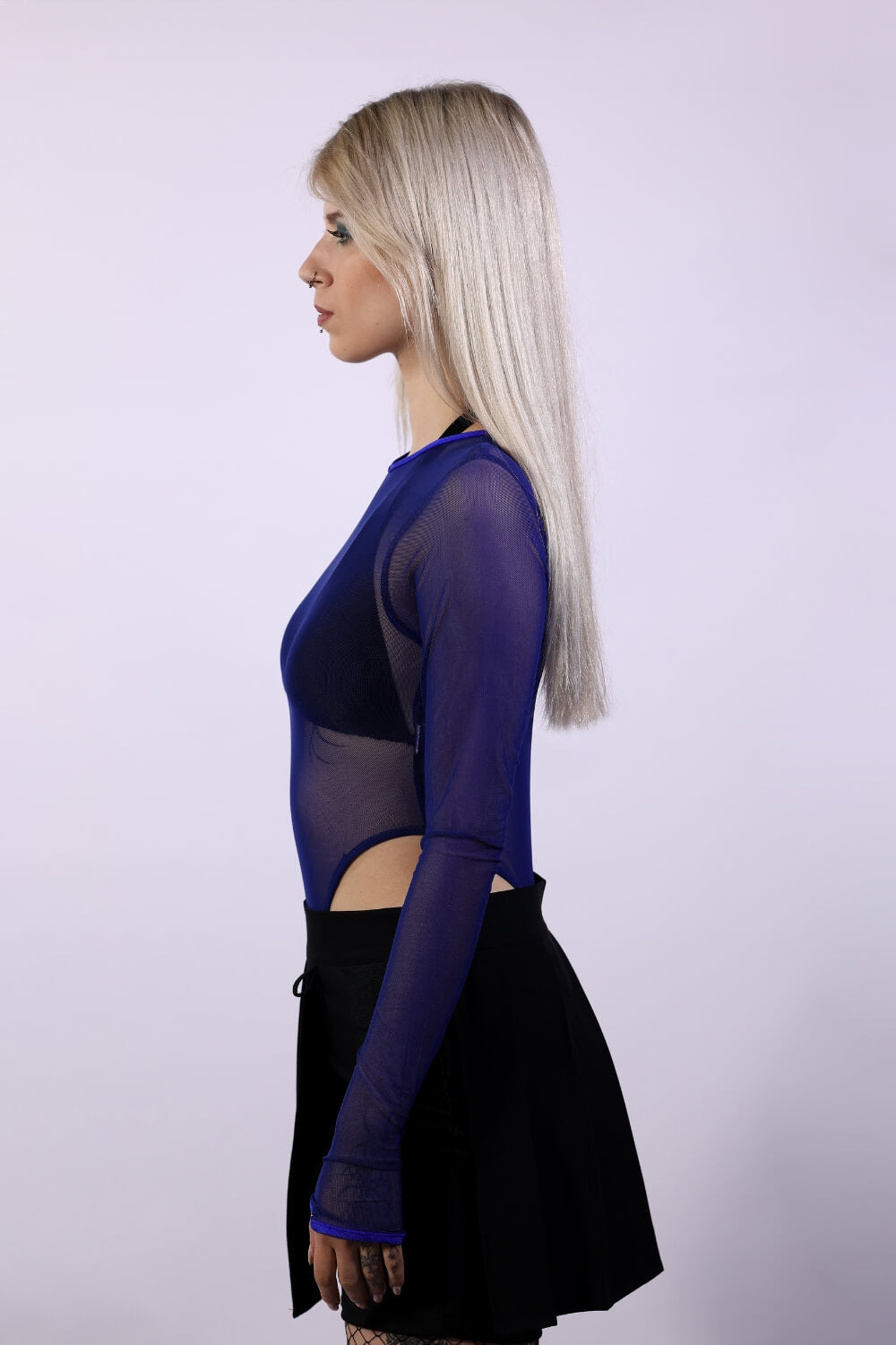 Body z długim rękawem szafir