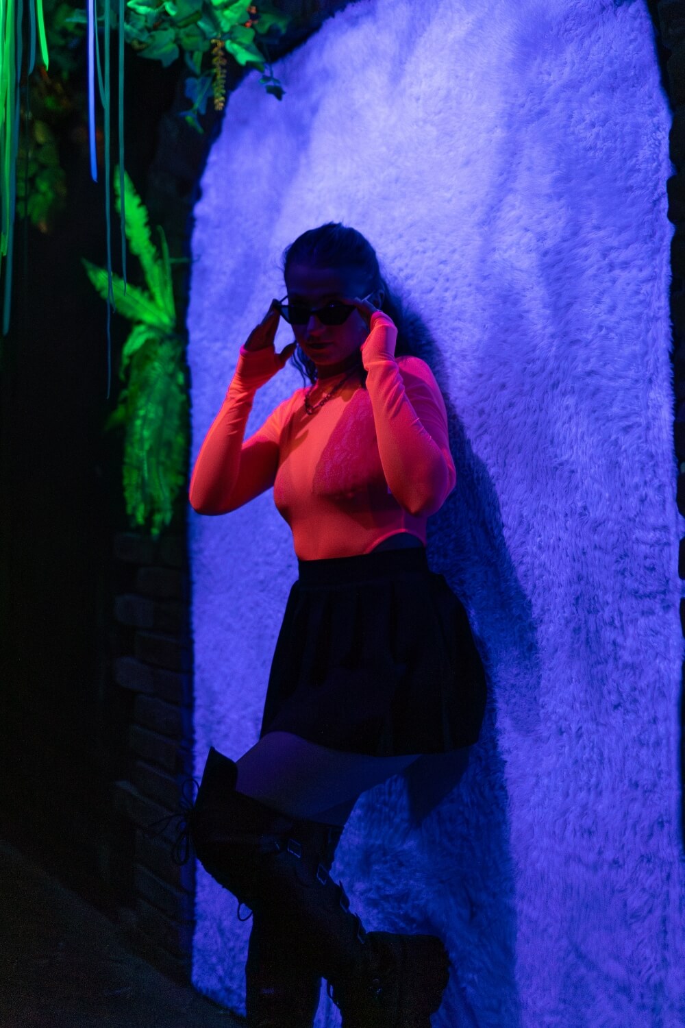 Body z długim rękawem neon róż