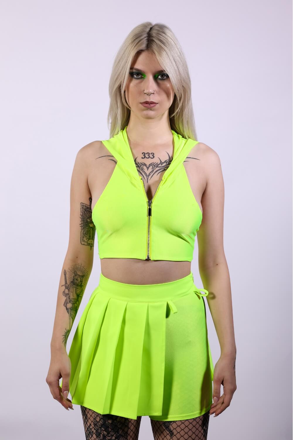 Top z kapturem neon żółty